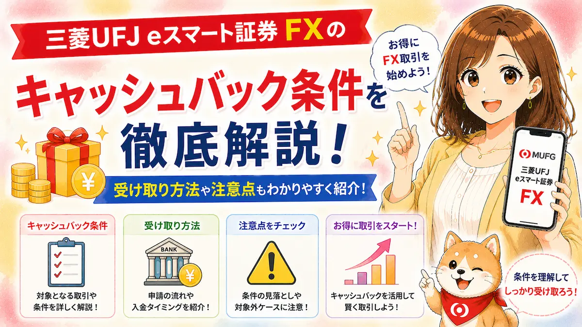三菱UFJ eスマート証券 FXのキャッシュバック条件を徹底解説｜受け取り方法や注意点